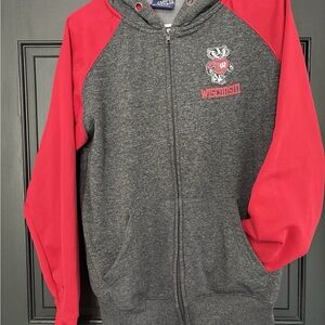 Wisconsin Badgers Gray Full Zip Hoodie Campus Heritage Size Mens Medium